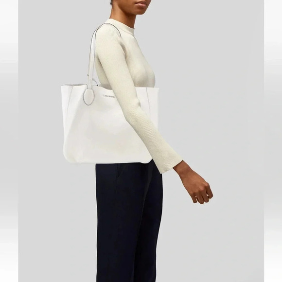 Michael Kors Tote White with Silver Metallic Reversible designer fashion chic - Picture 2 of 16